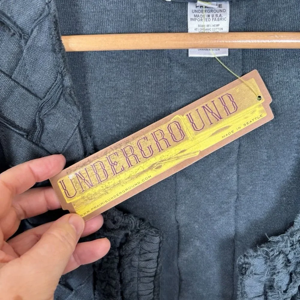 Prairie Underground Large Green Chenille Vest Jacket Organic Cotton & Hemp - NEW